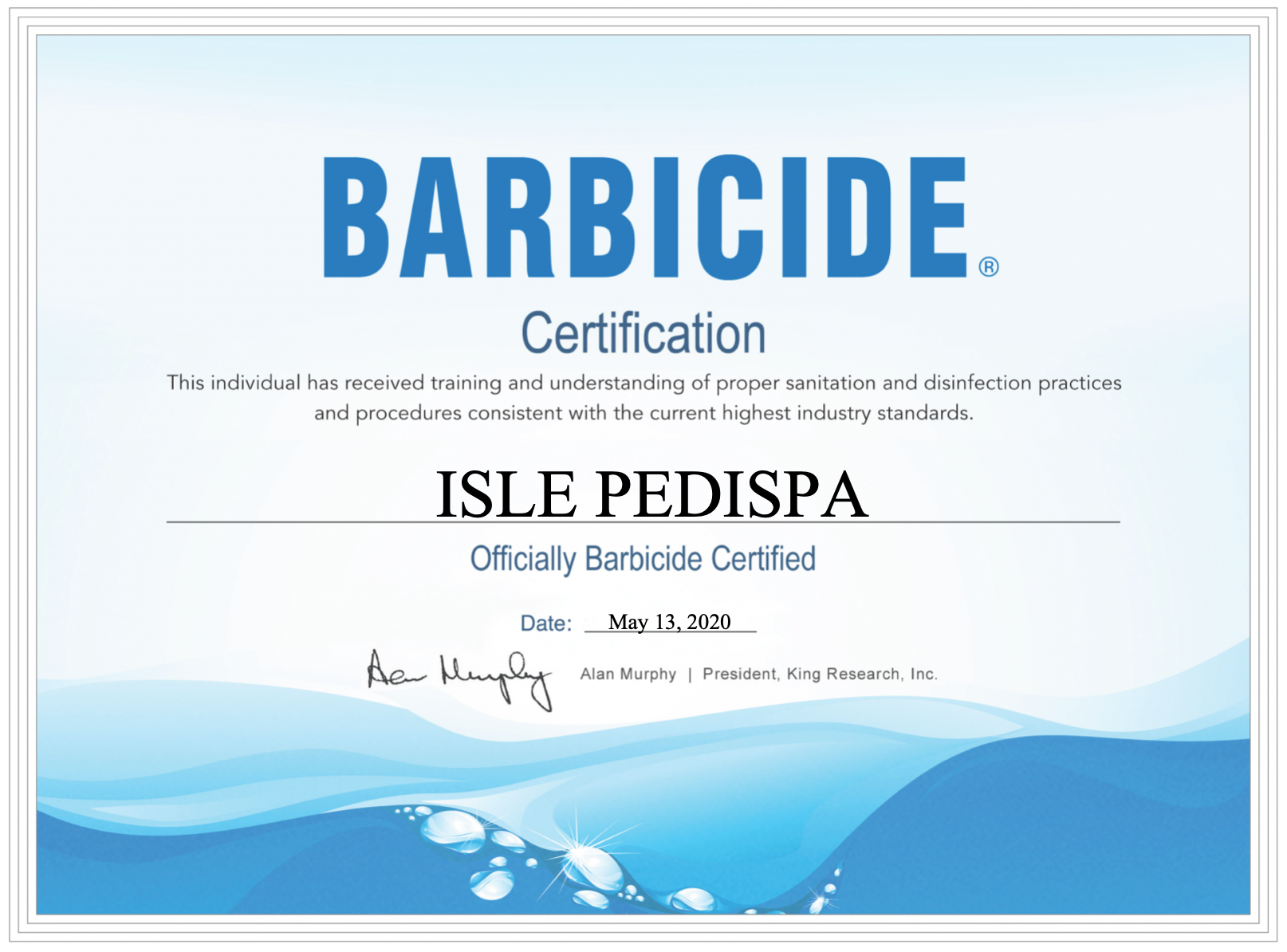 barbicide covid certificate